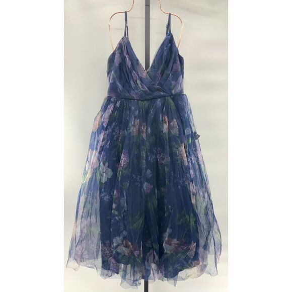 Lulus Dresses & Skirts - Lulus Elaborate Elegance Navy Floral Print Tulle Pleated Midi Dress Blue L